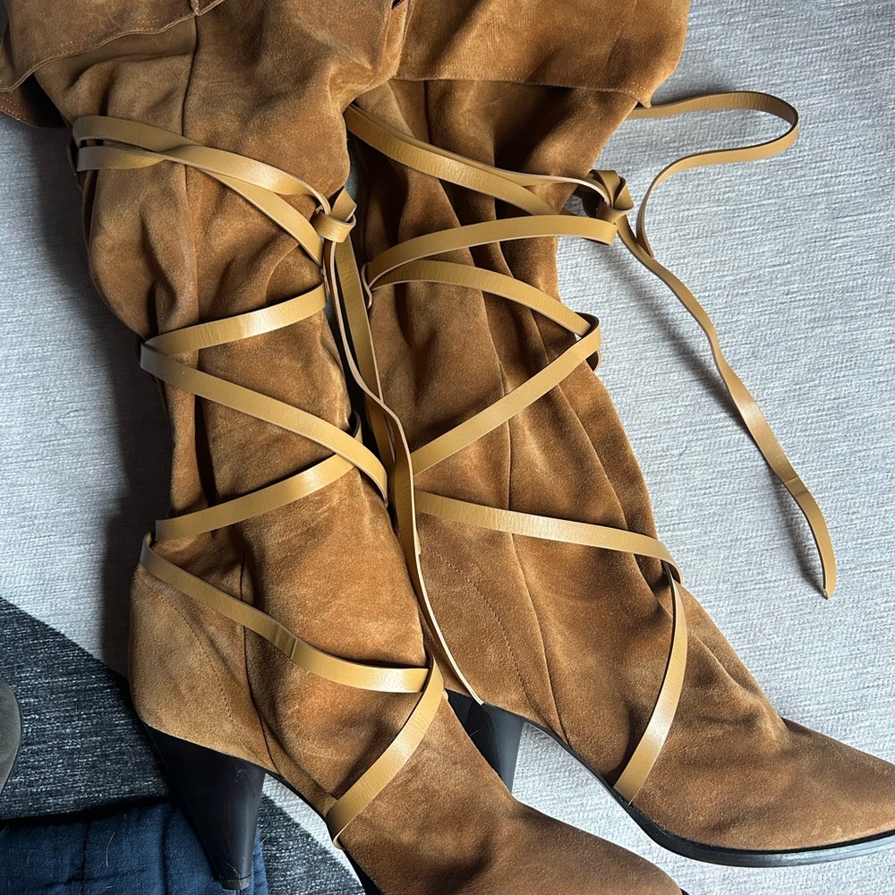 Isabel Marant Brown Heeled Boots with Wrap Straps